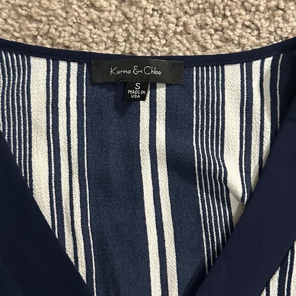 Karina & Chloe Coastal Striped Flowy Lace Up Blouse - Picture 4 of 9